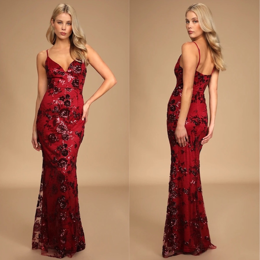 LULU’S | Shine Language Wine Red Sequin Mermaid Maxi Dress